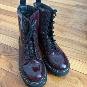 Sincerely Jules Glossy Maroon Combat Boots